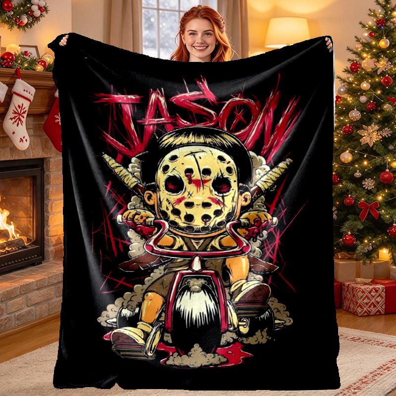 Jason Voorhees Pattern Blanket for Home Decoration, Bed, Sofa, Car Travel, Camping, Suitable for All Seasons, Birthday Christmas Gift