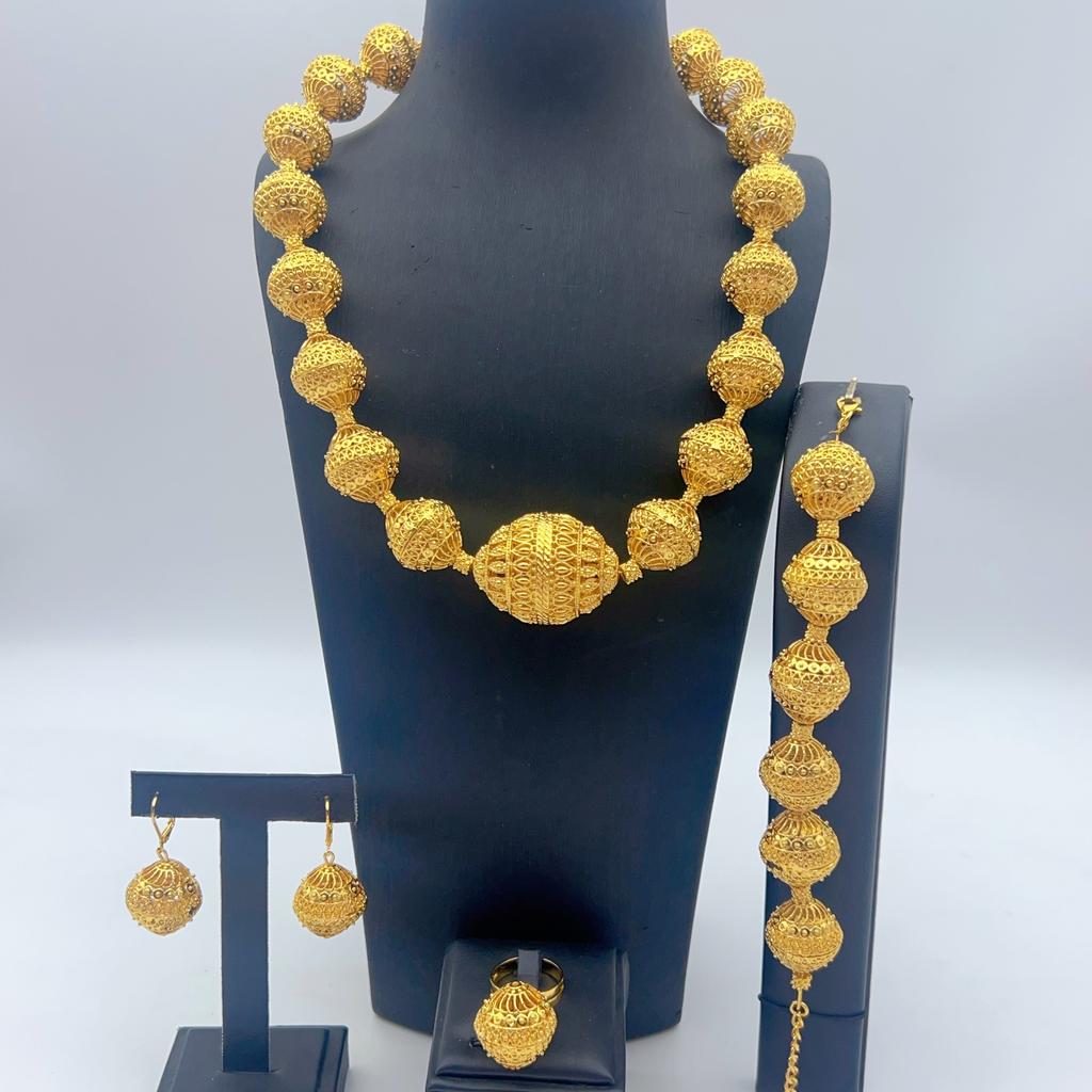 Dubai 24k Gold Plated Bridal Set Necklace Earrings Bracelet Ring India Nigeria Jewelry Four-piece Set 2026