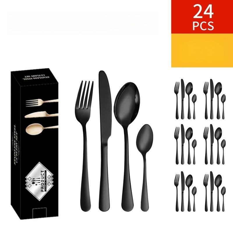 Stainless Steel Cutlery Set, Western-style Steak Knife, Fork, and Dessert Spoon Set (24-piece Set)