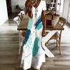 Women Plus Size V Neck Short Sleeve Printed Straight Long Dress