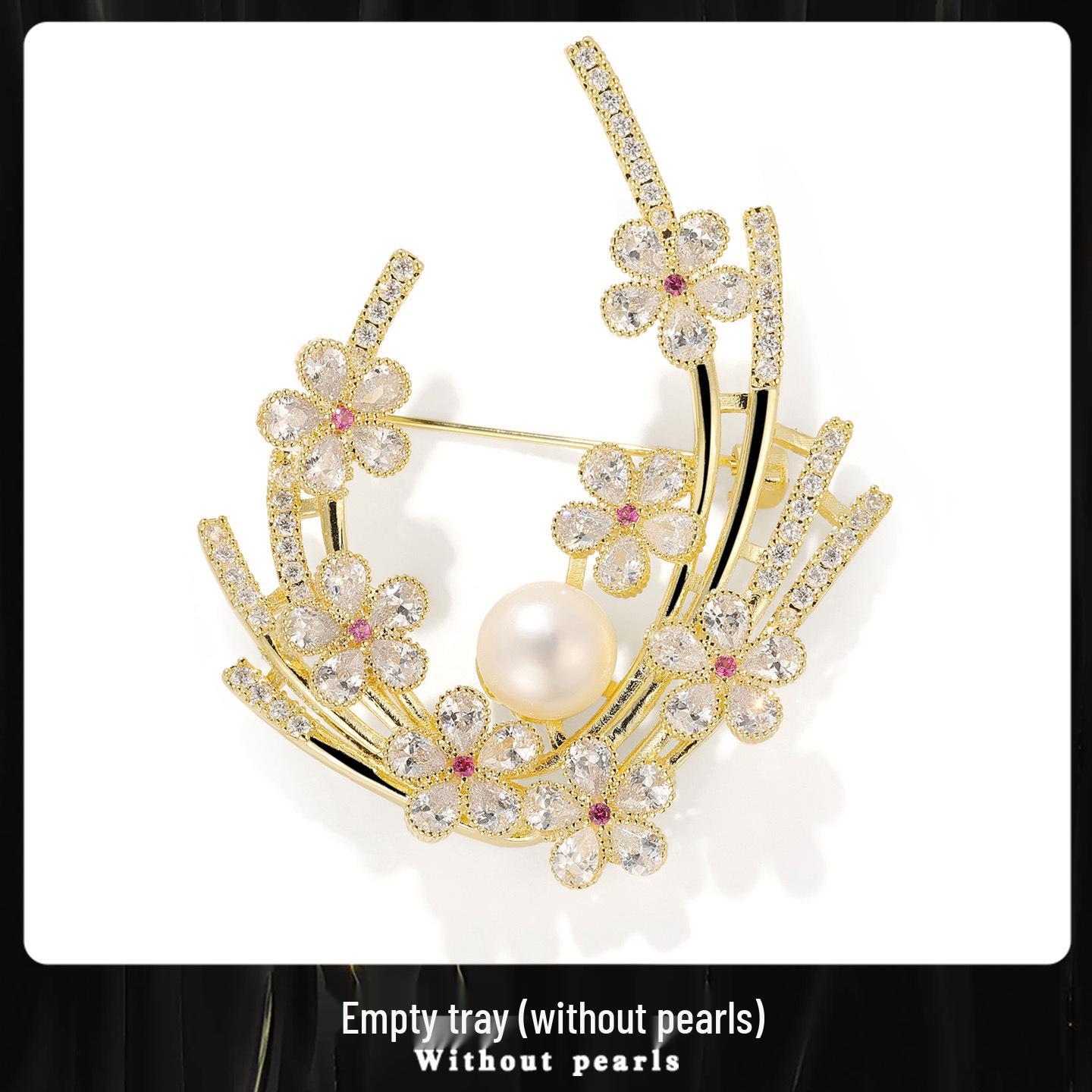 Bo Xin Yun Zirconia Plum Blossom Brooch with Natural Pearl  Agate. Elegant Peach Blossom Pin for Clothing Accessories.