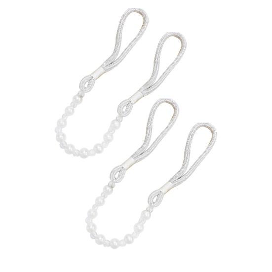 2Pcs Curtain Tiebacks with Pearls, Handmade Decorative Curtain Holdbacks Rope, Outdoor Farmhouse Tie Backs for Curtains, Curtain Holders for Drapes