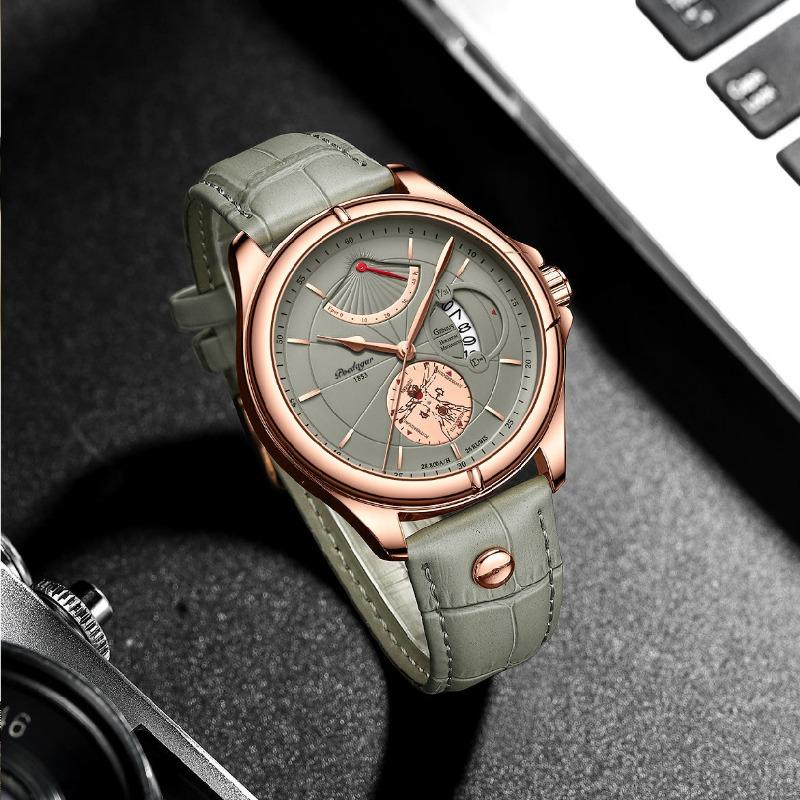 POEDAGAR Men Watch Fashion Top Luxury Sport Wristwatch Waterproof Luminous Leather Date Quartz Man Watches + Box