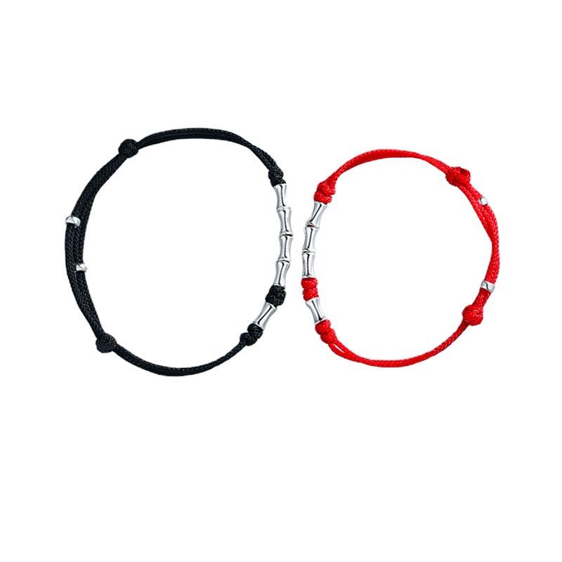 A pair of couple's bracelets s9Silver bamboo knot red rope bracelet for men and women, simple style
