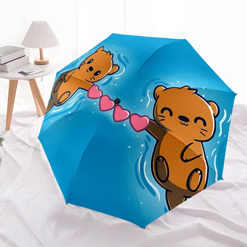 1pc Otters Love Automatic Folding Umbrella - Compact 8-Rib Design, Durable Plastic & Iron, Lightweight for Outdoor Daily Use051