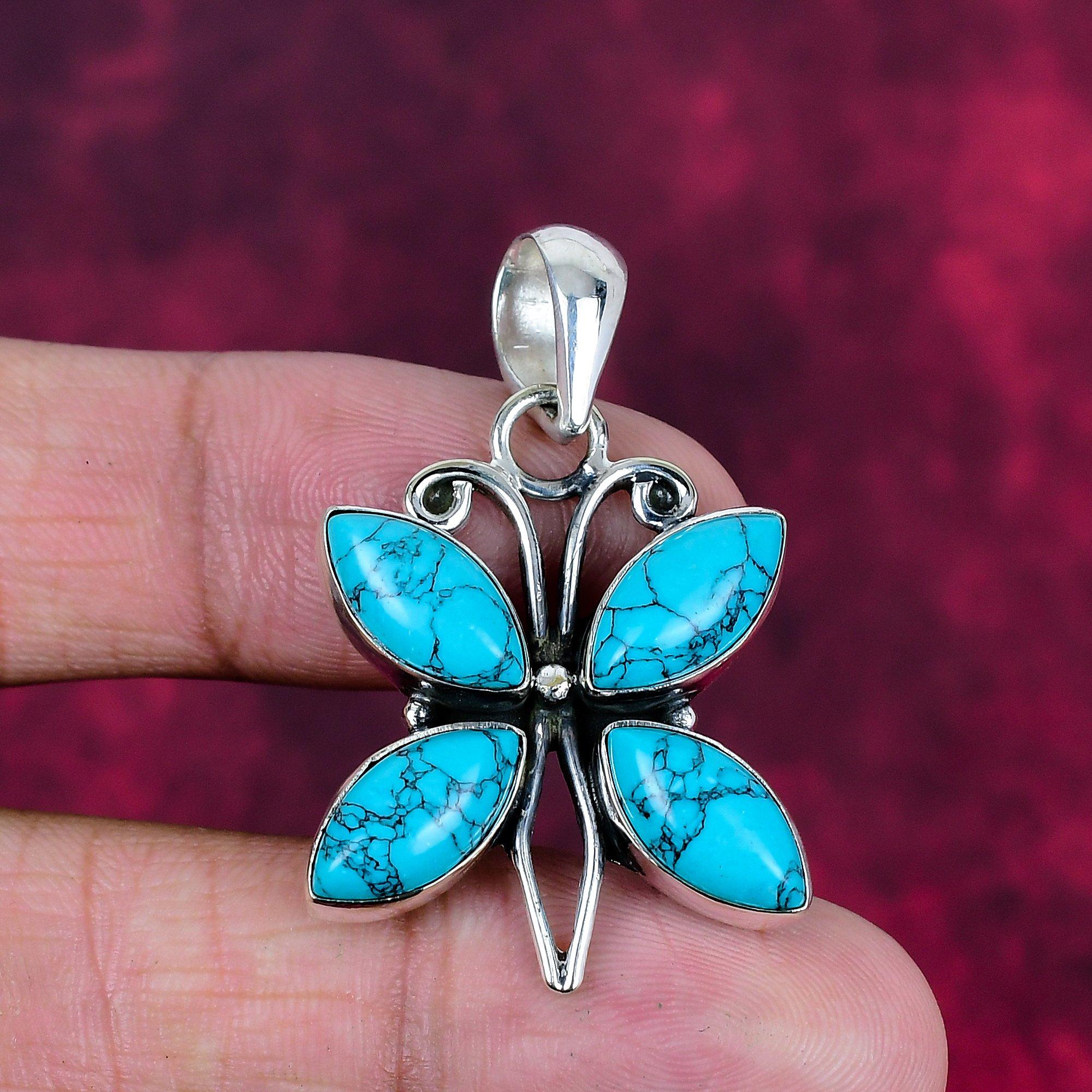 

Подвеска из драгоценного камня ручной работы с синей бирюзой, антикварная ювелирная подвеска из стерлингового серебра 925 пробы, для подарка на помолвку 1.63 Inches синий