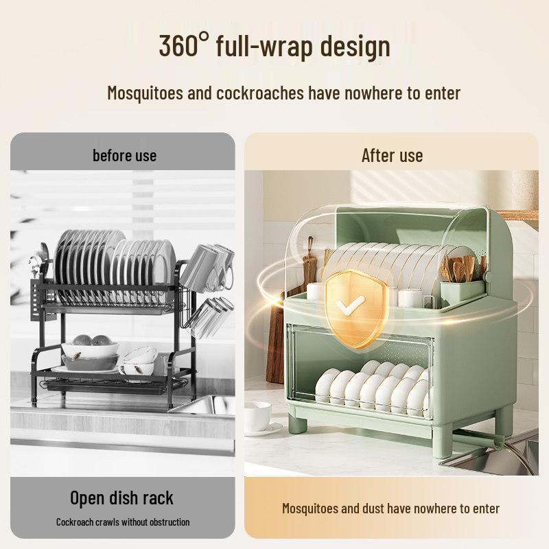 Kitchen Bowl & Chopstick Storage Rack with Lid for Tableware and Dish Draining