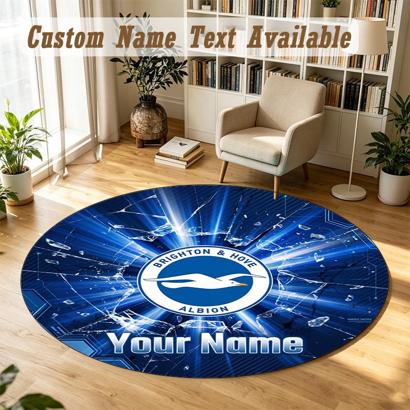 Round Rug Custom NameBrighton & Hove Albion Football Pattern Non Slip Carpet Home Floor Decor