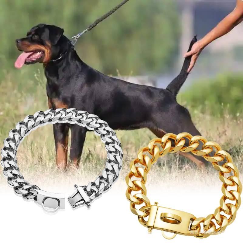 Bequemes 19mm Goldfarbenes Edelstahl Hundekettenhalsband Mit Stilvollem Karomuster