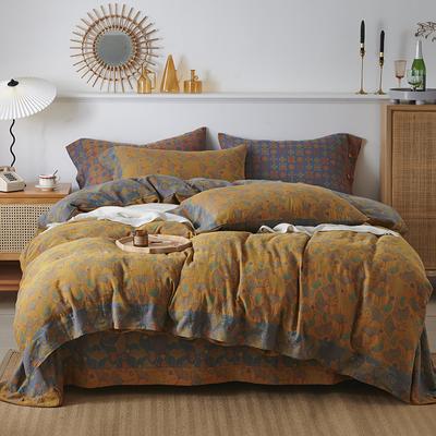 All Cotton Cotton Double Layer Yarn Class A Four Piece Set Summer Quilt Sheet Fitted Sheet Four Seasons Simple Wedding Bedding Naked Sleep