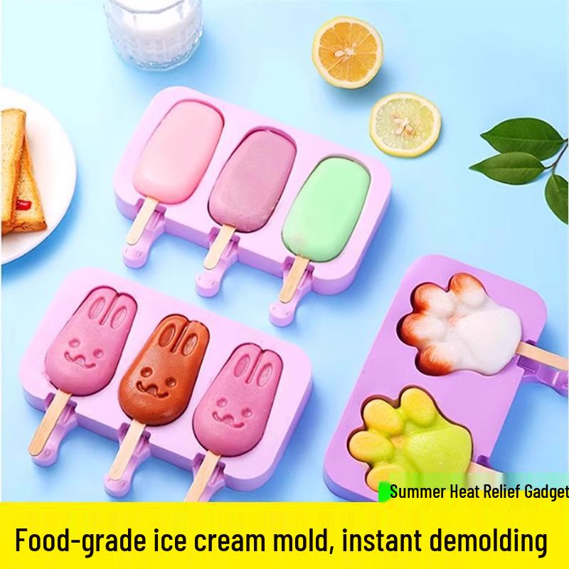 Food Grade Silicone Popsicle Molds with Lids for Homemade Cartoon Ice Cream