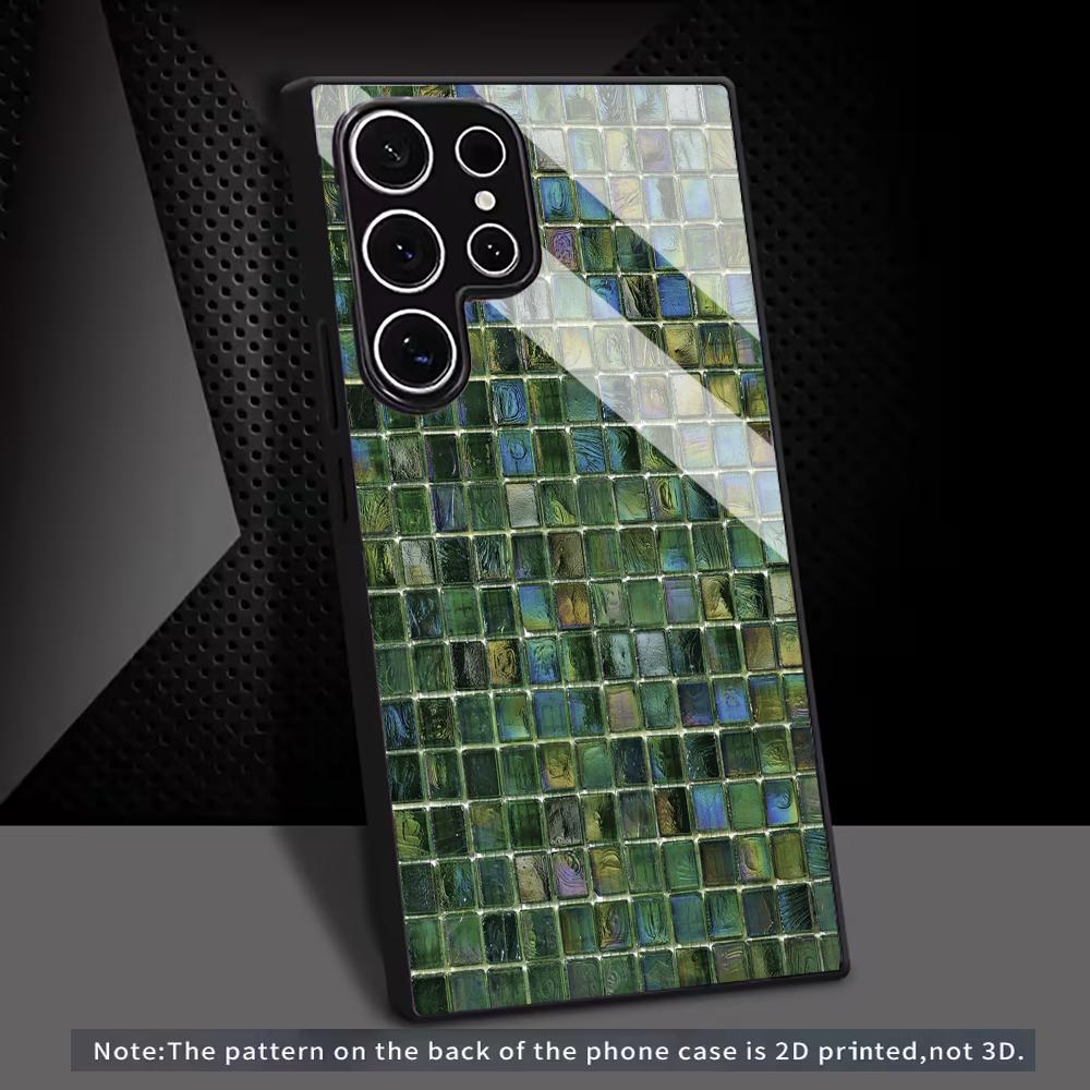 Green and Pink Checkered Glass Phone Case For Samsung Galaxy S26 S25 S24 S22 S23 Ultra S21 Plus 5G Frosted Non-Slip Full Cover
