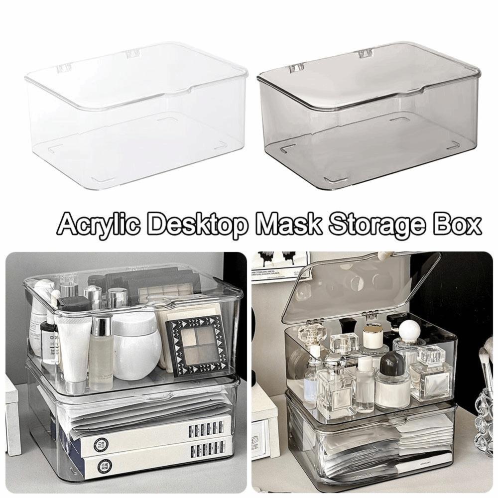 Acrylic Desktop Mask Storage Box Dust-proof Large Capacity Cosmetic Storage Case with Cover Transparent