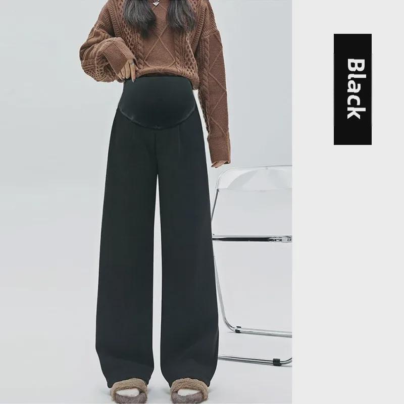 

2024 Весна и Осень Для Беременных Широкие Брюки Из Хлопка и Бархата с Поддержкой Живота 2XL чёрный