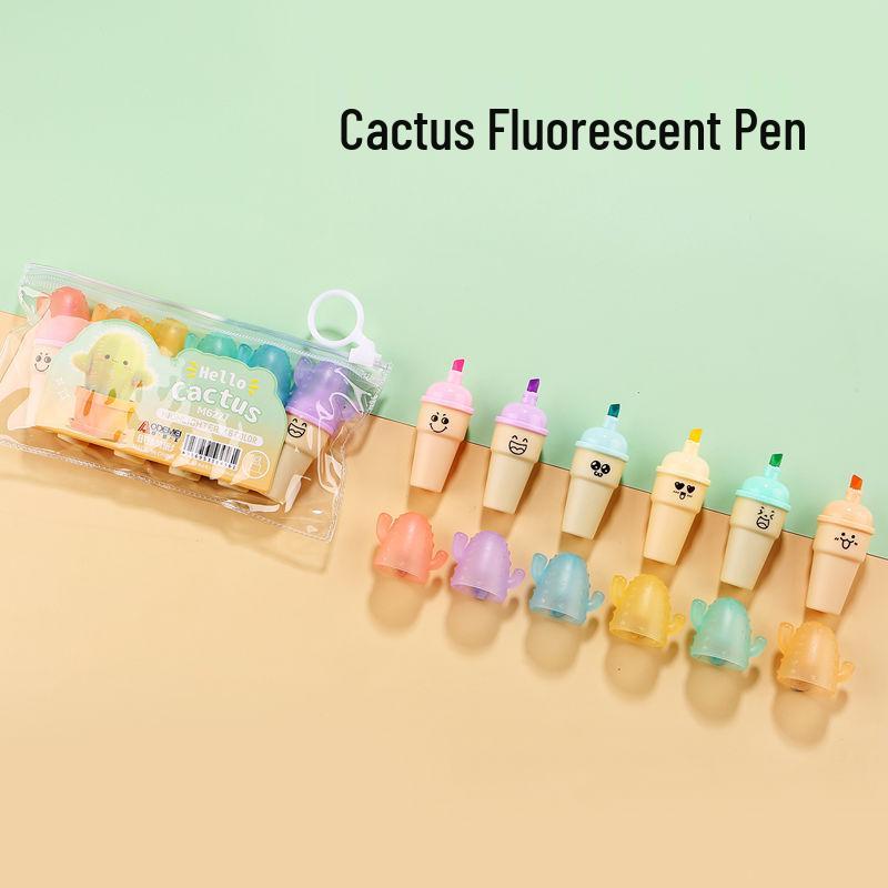 Set di 6 Mini Pennarelli Fluorescenti - Design Carino a Cartone Animato, Perfetti per Studenti delle Elementari. Evidenziatori Piccoli, Portatili e Colorati.