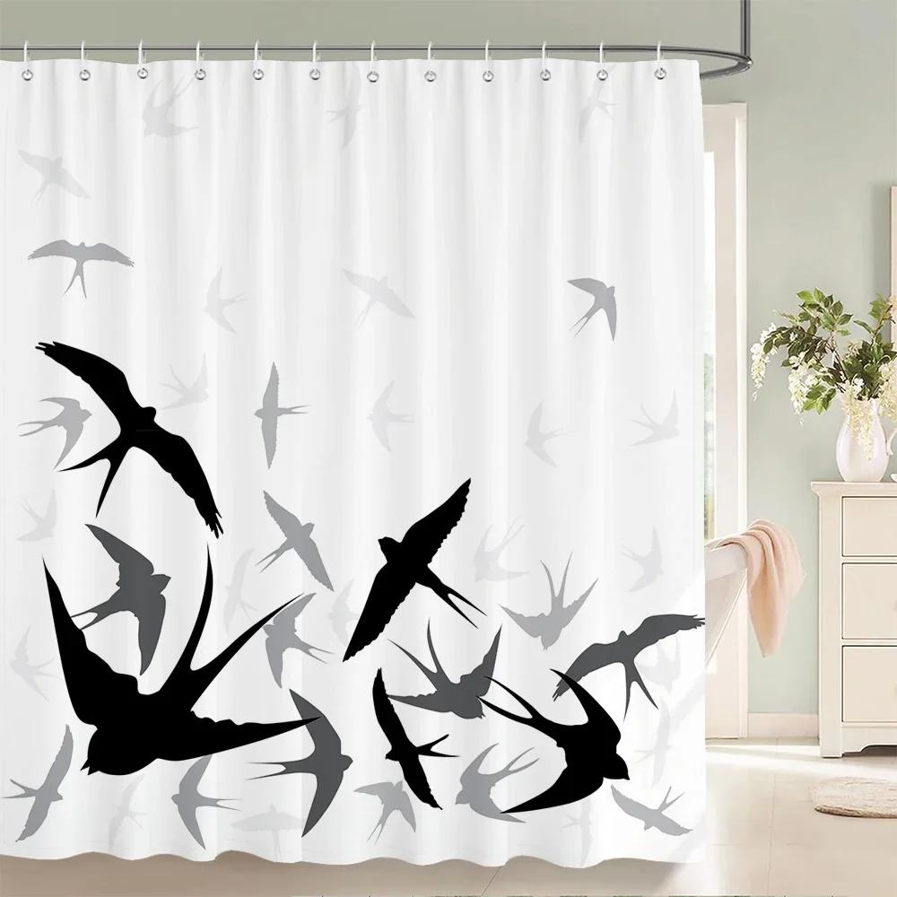 וילונות מקלחת מבד עמיד למים עלי עץ ליבנה לבנה אמבטיה גדול 240X180 הדפסה תלת ממדית קישוט וילון מקלחת מסך אמבטיה