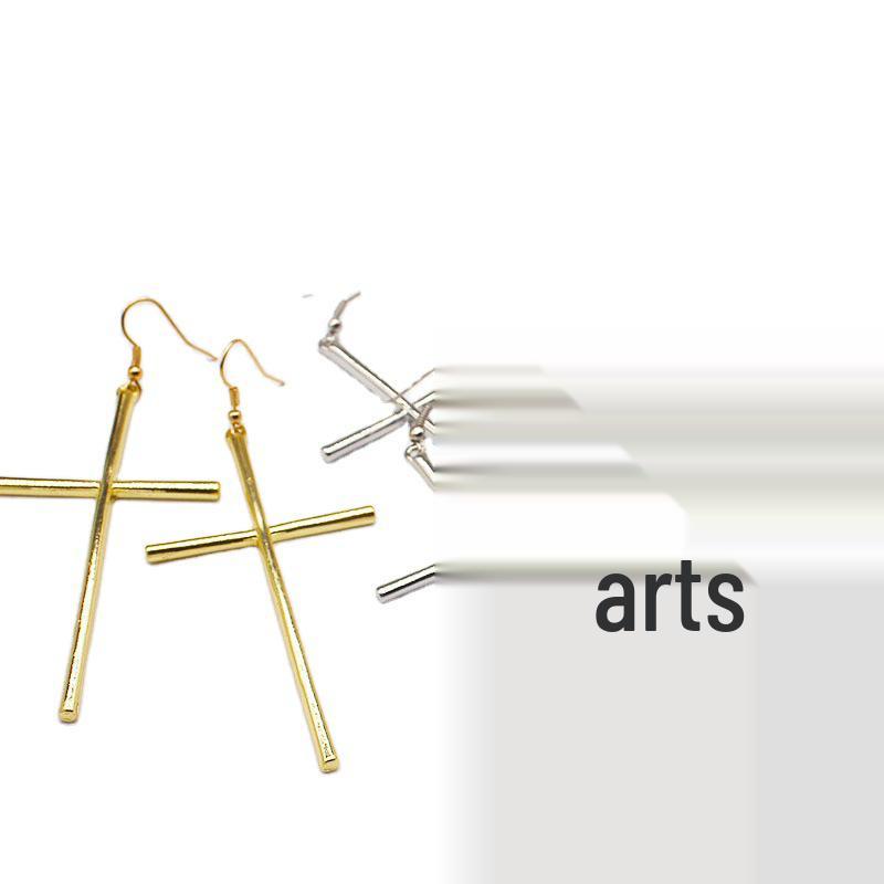 European & American Simple Style Cross Earrings in Black, Gold & White Gold