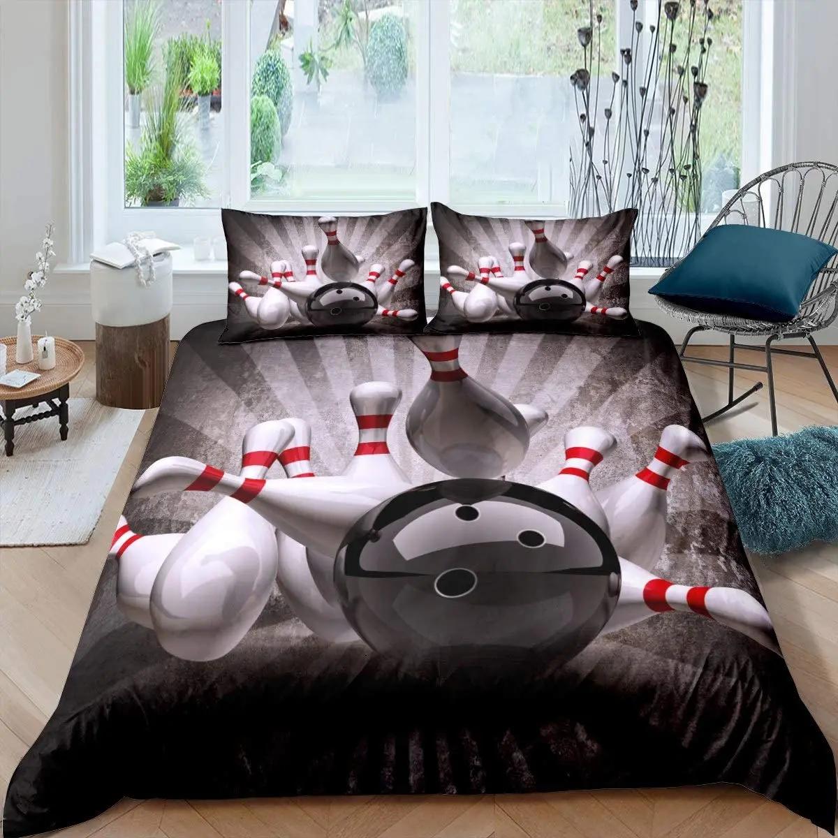 Comforter Men Bowling King Queen Sports Competition Bedding Set Ball Games Starry Sky Comforter Polyester Comforter (quilt)-EU Single(135*200cm)3pcs
