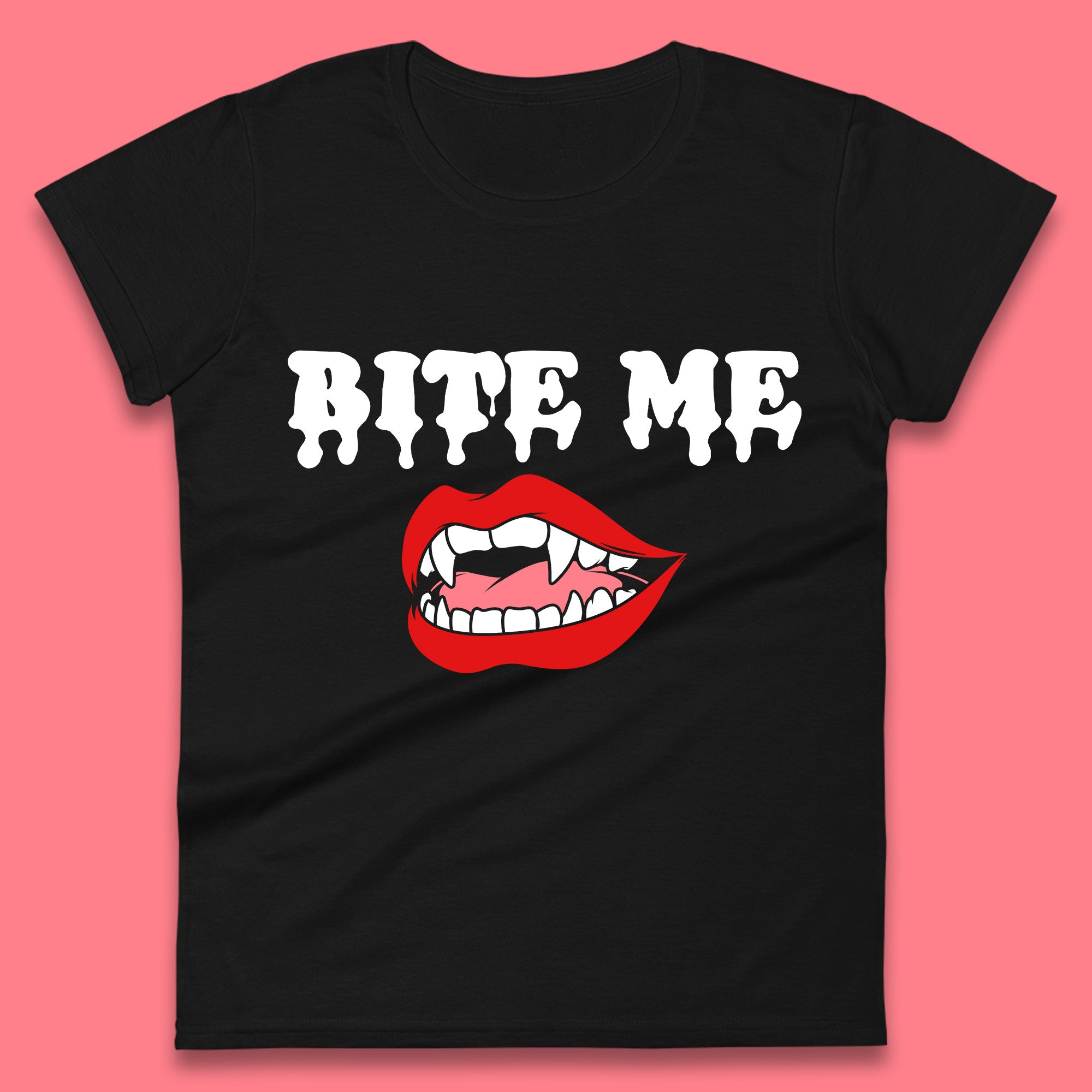 

Bite Me Vampire Fangs Halloween Lips Horror Halloween Party Costume Womens Tee T Shirt Mens Tops Unisex Top 3XL