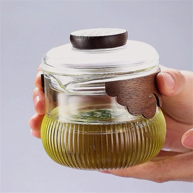 250ml High Borosilicate Glass Gaiwan with Anti Scalding Wooden Handle Kungfu Tea Set Brewing Green Tea Hand Holding Pot 250ml