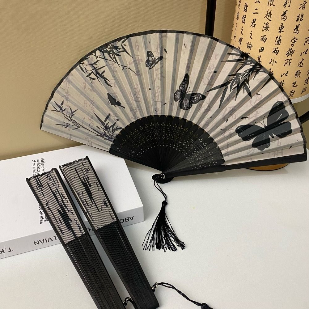 Bamboo Frame Vintage Silk Folding Fan Folding Hand Fan Craft Classical Chinese Fan  Photo Props