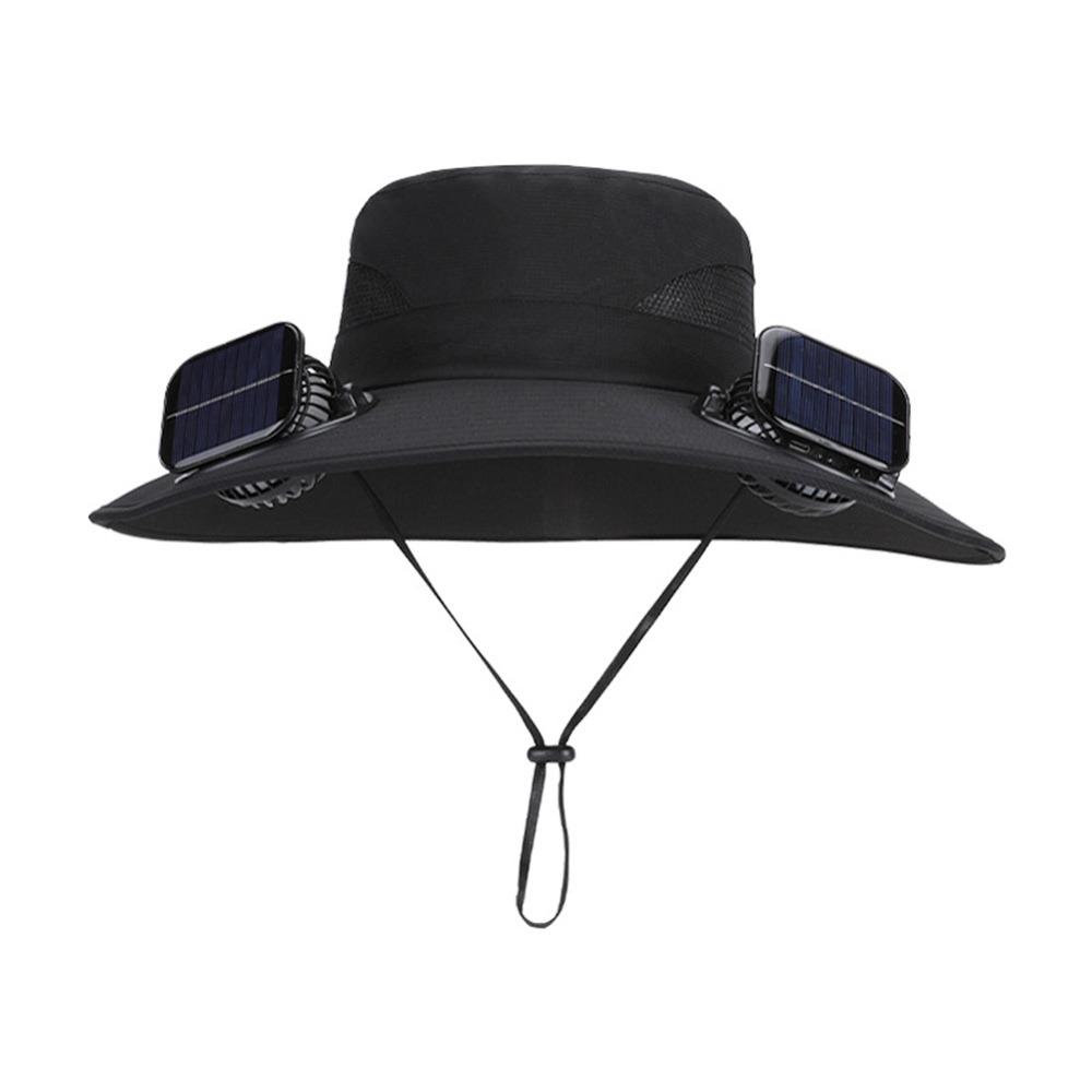 Casual Anti UV Solar Fan Hat Solar Charging Wide Brim Sun Visor Cap with 2 Fan Breathable Fishing Hat Summer