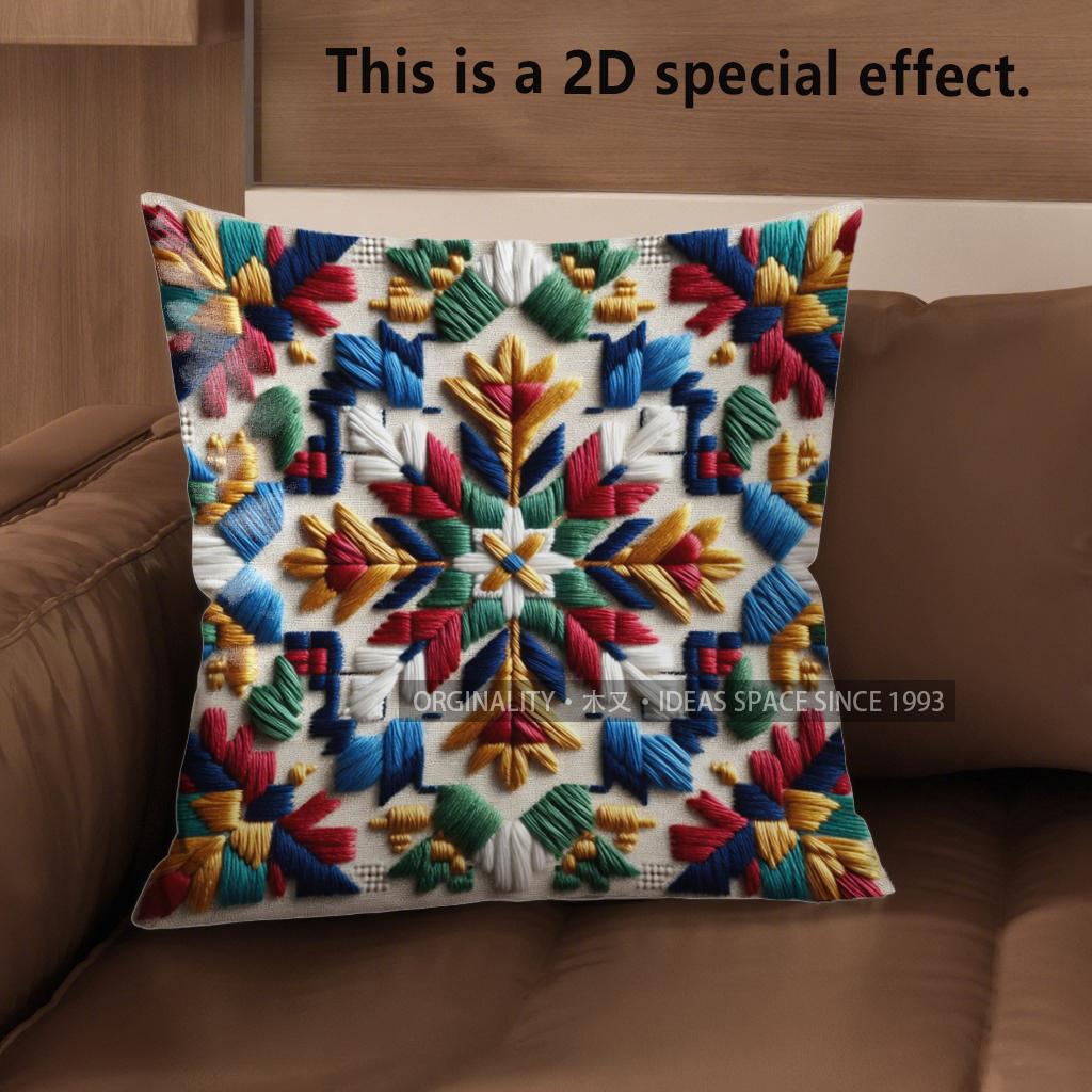2D Colorful Ethnic Pattern Decorative Pillow Covers Pattern Cushion Cover Suitable For Sofa Bedroom Car Pillow Cover