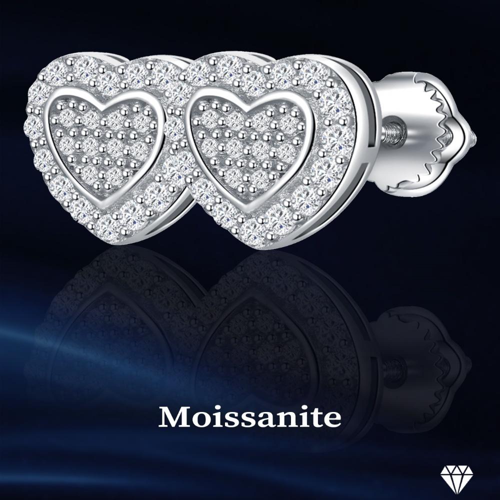 Heart Real Moissanite Women's Stud Earrings 14K White Gold Plated Earring