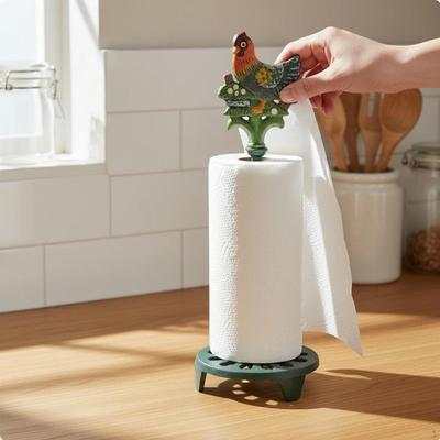 Cast Iron Hen Paper Towel Stand Decorative Country Holder for Dining Room