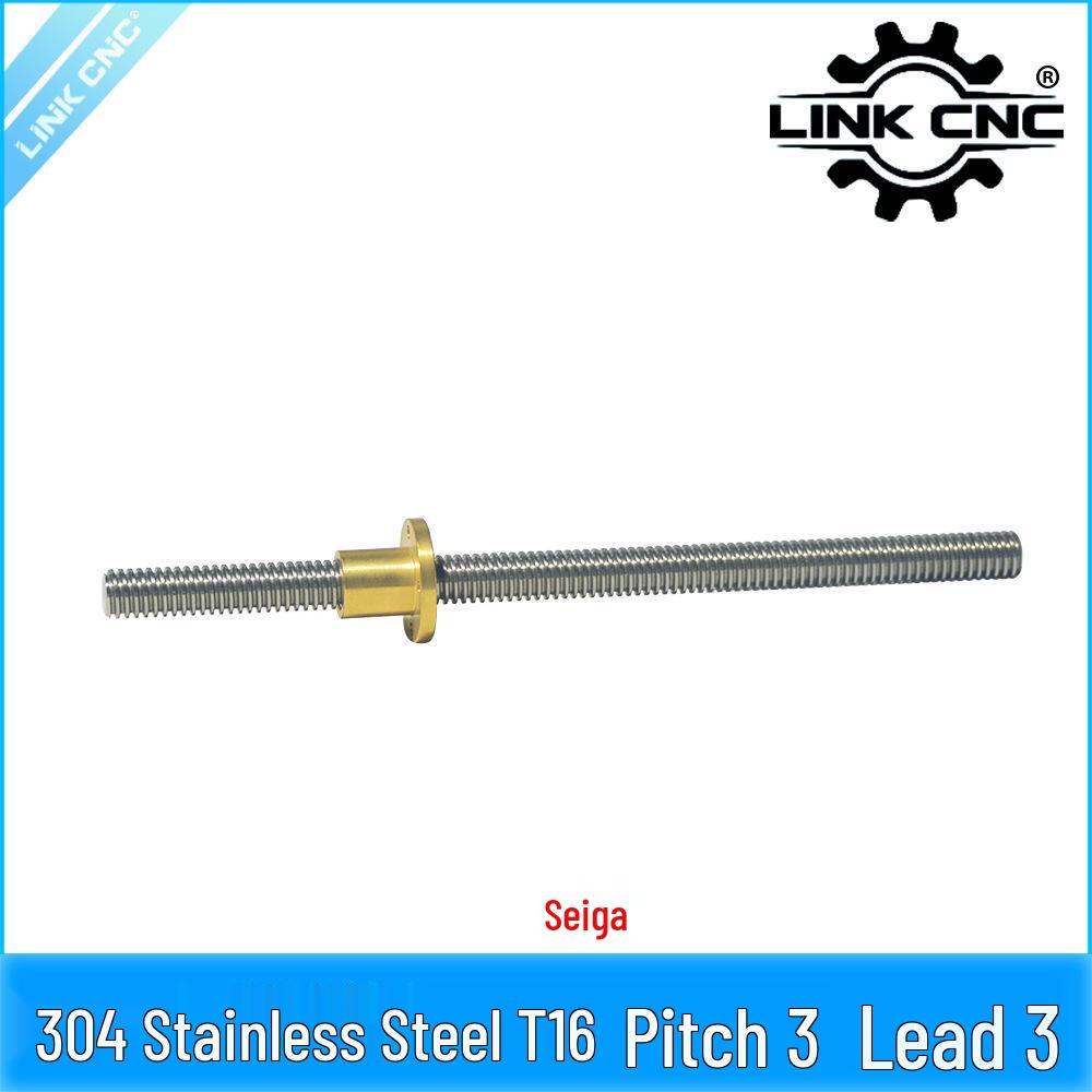 304 Stainless Steel T16 Trapezoidal Lead Screw with Nut, 3mm Pitch/Lead 300mm Screw + Nut (1 set)