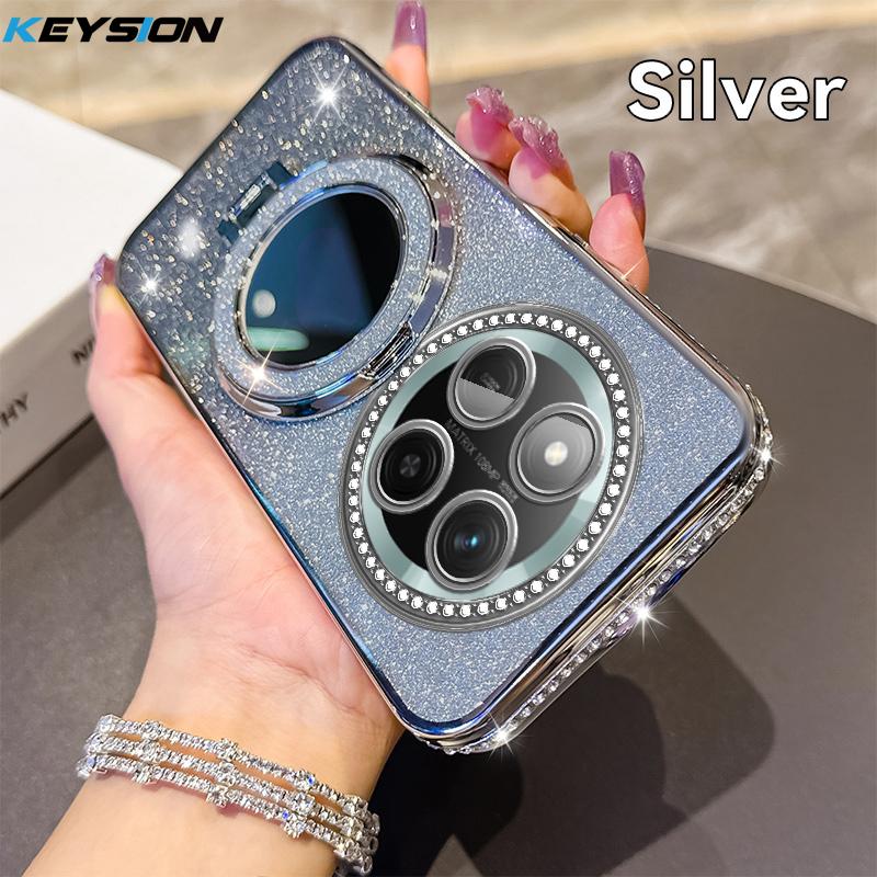KEYSION Luxury Glitter Jewelled Magnetic Phone Case for HONOR X9c 5G Makeup Mirror Stand Shockproof Cover for Magic 7 Lite 5G