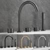 Gray Luxury Brass Deck-Mounted 5-Holes Bathroom Bath Tub Rotating Faucet Mixer Bathtub Basin Water Tap With Spray 3 Handles