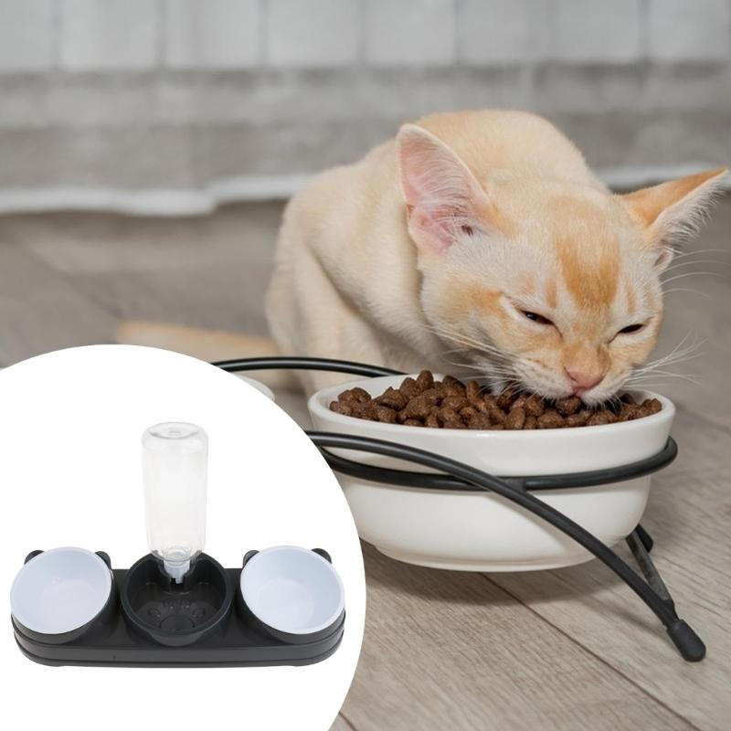Double Bowl Pet Food Water Dish Feeder For Dog Cats Daily Feeding with Automatic Water Dispenser For Pet Dry Wet Food