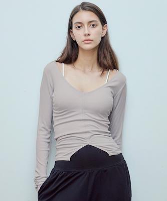 Debiweeo En Slit Long Sleeve Devi-T0138-Mauve Grey