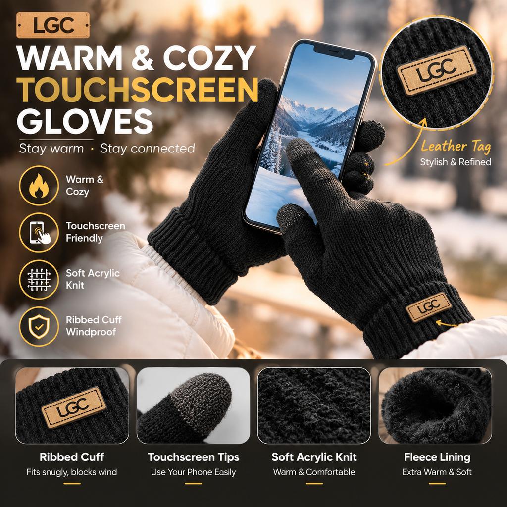 Acrylic Thermal Touchscreen Gloves with Fleece Lining