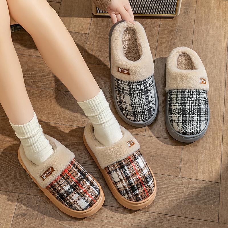 Knitted Cartoon Cotton Slippers Autumn and Winter New Indoor Shoes Home Warm Plush Couple Cotton Slippers
