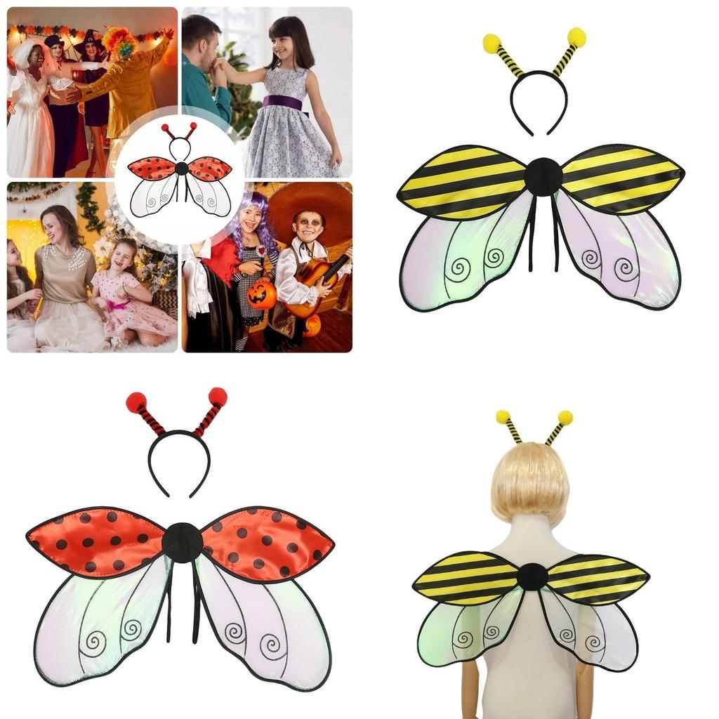 Costume Halloween Wings Headband Red Ladybug Yellow Bee Holiday Party Dress Up