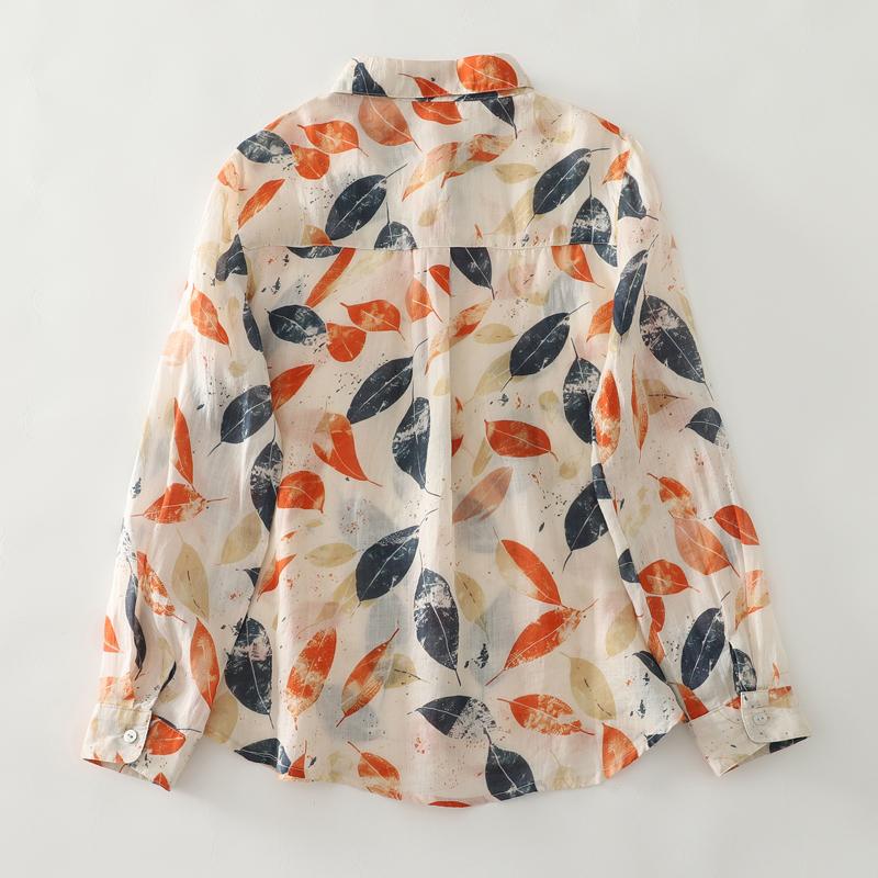 Dimanaf 2025 Casual Blouse Women Long Sleeve Linen Vintage Blouses Shirts Thin Tops Tees Loose Floral Tees