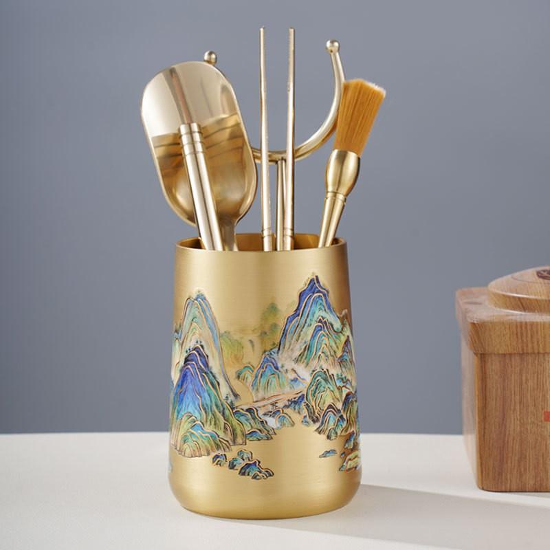Brass Tea Ceremony Six Tools Set Gongfu Making Home Use Chinese Style Accessories