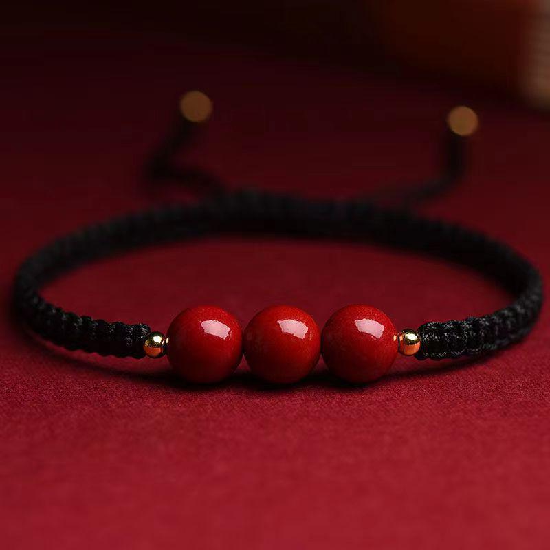 Cinnabar Red Hand-Woven Single Strand Triple Loop Bracelet