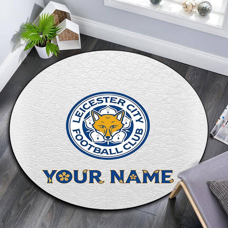 Custom Name Leicester City Round Area Rug,Carpet Rug for Living Room Bedroom Sofa Playroom Decor,Non-slip Floor Mat