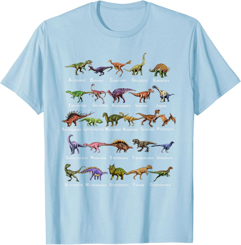 Dinosaur Alphabet Shirt Men's Cotton Graphic Tee Educational T-Shirt For Dino Lovers