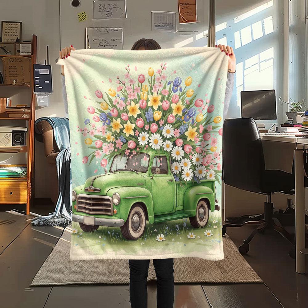 1Pc Seasons truck Print Flannel Blanket, High quality Comfortable for All Seasons, Home Decor, Warmth and Comfort, Perfect for Christmas Gifts