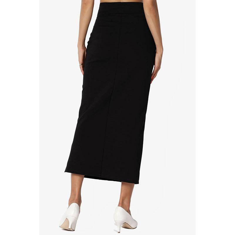 Women’s High Waist Bodycon Split Hem Midi Skirt Solid Straight Fit Soft Fabric Long Skirt for Daily and Office Wear