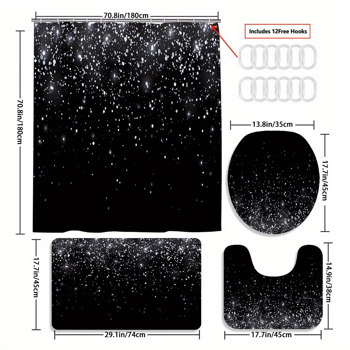 

4 шт. Черная шторка для душа «Звездный свет» в подарок Современная домашняя ванная комната Декоративная занавеска и коврик для туалета Набор из 3 предметов с 12 крючками для шторки для душа 4pcs-Full Set