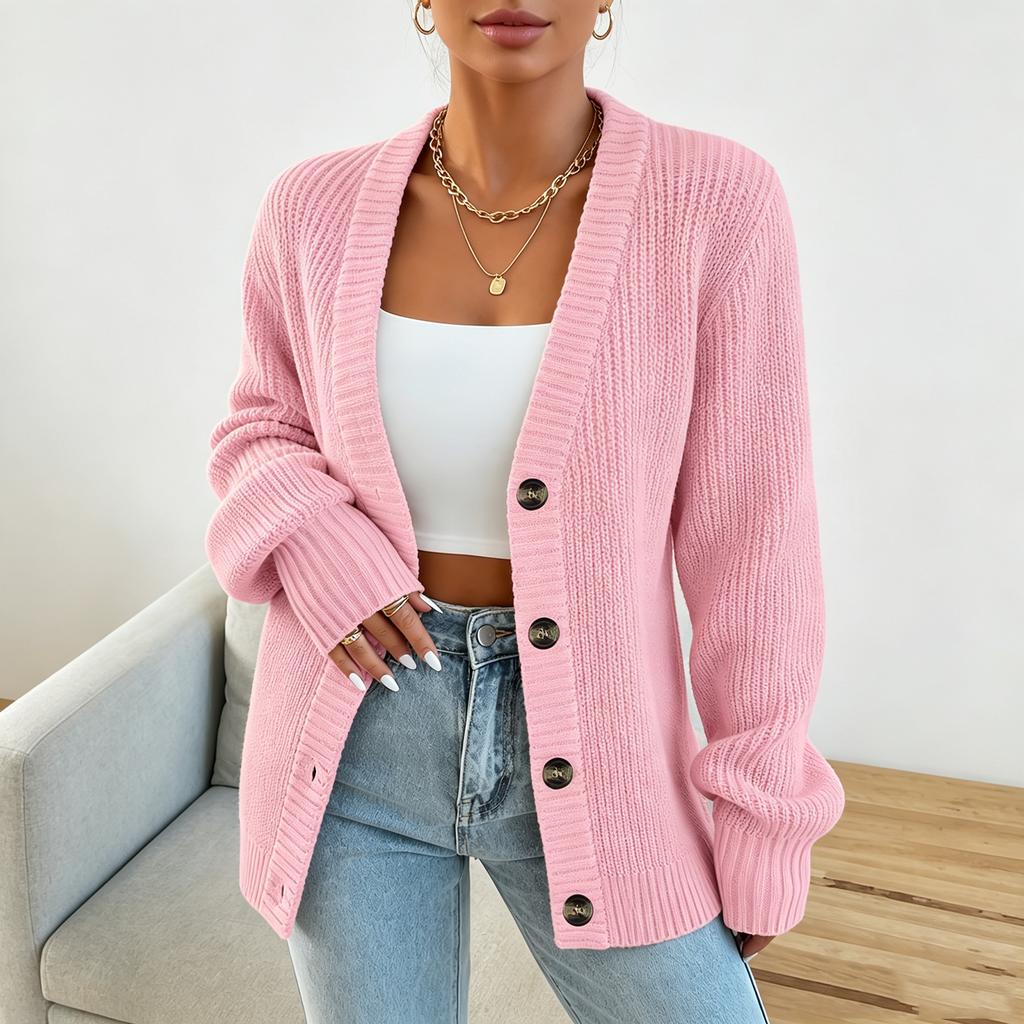 Women's Casual Button Front V Neck Knit Cardigan Sweater Jacket Outerwear for Fall Winter