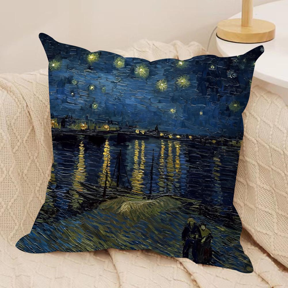 Van Gogh Original Print Cushion Cover Silky Short Plush Invisible Zipper Dustproof Sofa Pillow Case For Home Decor