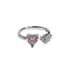 Pink Zircon Love Open Ring Fashion Light Luxury High-End Index Finger Ring Niche Design Personalized Accessories