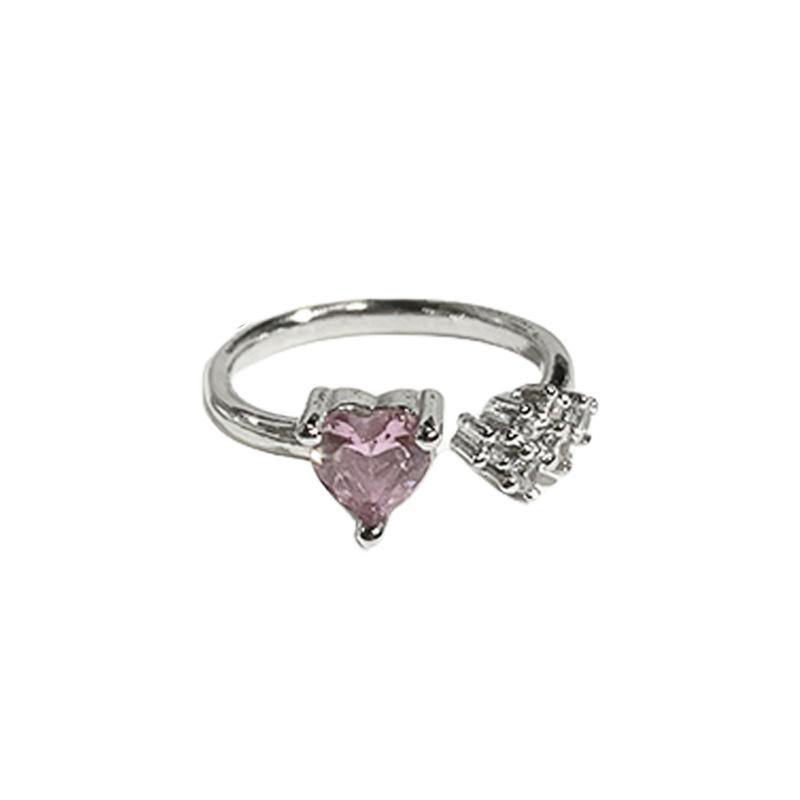 Pink Zircon Love Open Ring Fashion Light Luxury High-End Index Finger Ring Niche Design Personalized Accessories