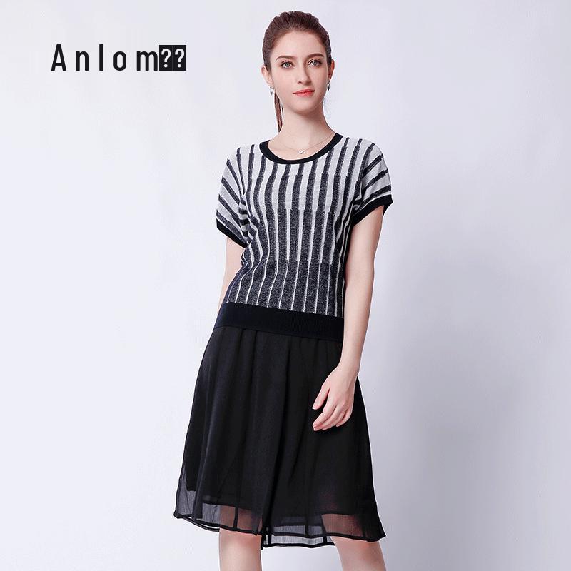 

Женский полосатый трикотажный топ с коротким рукавом Anlom 4XL